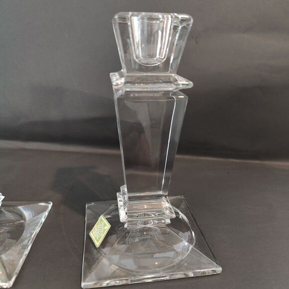 Shannon 24% Lead Crystal Candlestick Holders Square Pedestal Set of 2 Pair - Picture 7 of 7